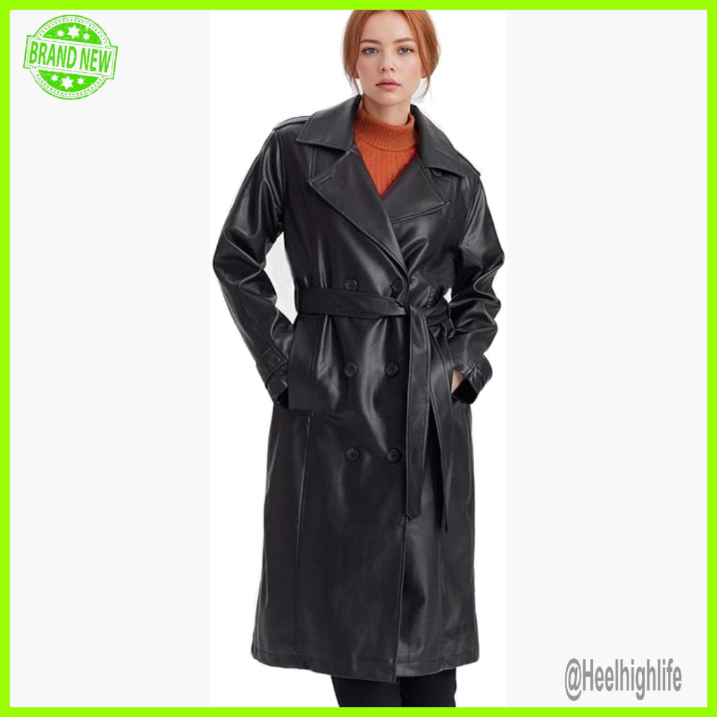 Long Trench Coat With Belt, Faux Leather, Classic Fit, Hand Wash